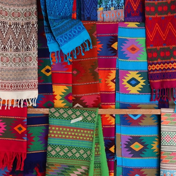Beautiful pattern scarves hanging up